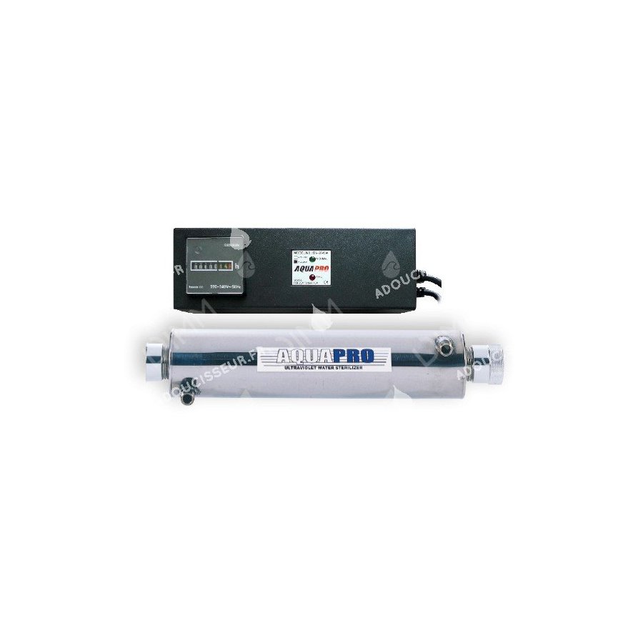 Stérilisateur UV horizontal 1 à 2 GPM (453 L/h) avec compteur horaire + ballast