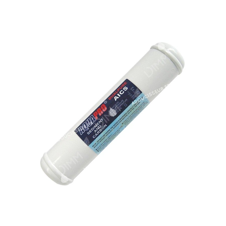 Cartouche en ligne charbon actif + sédiments 11'' x 21/2'' - raccordement 3/8''