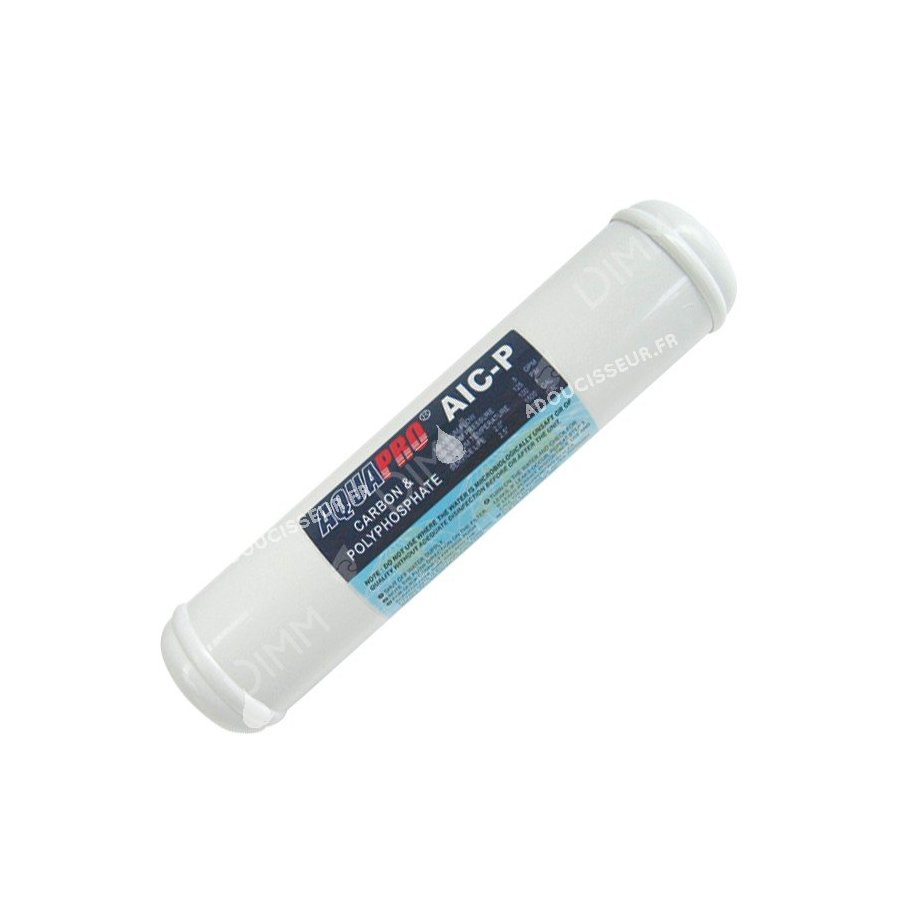 Cartouche en ligne charbon actif + polyphosphates 11'' x 21/2'' - raccordement 1/4''