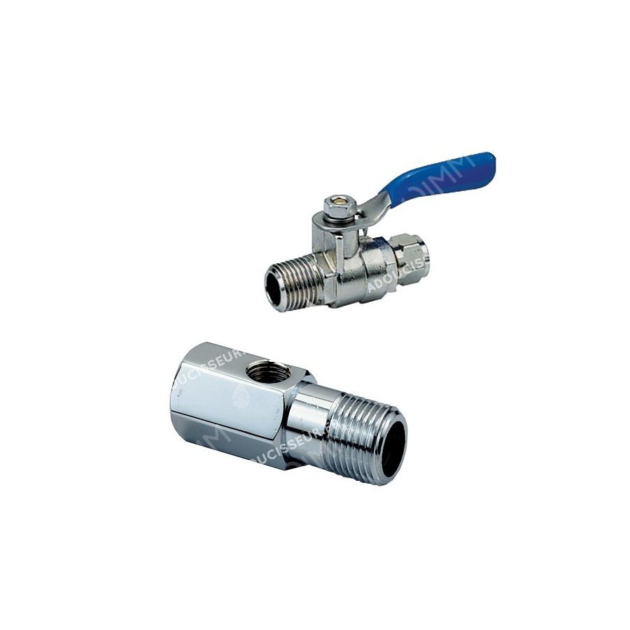 Connecteur d'eau avec vanne à bille - alimentation 3/8'' - tubing 3/8''