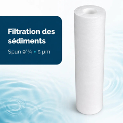 Cartouche anti-sédiments Spun en polypropylène 5 microns 9 pouces trois quarts