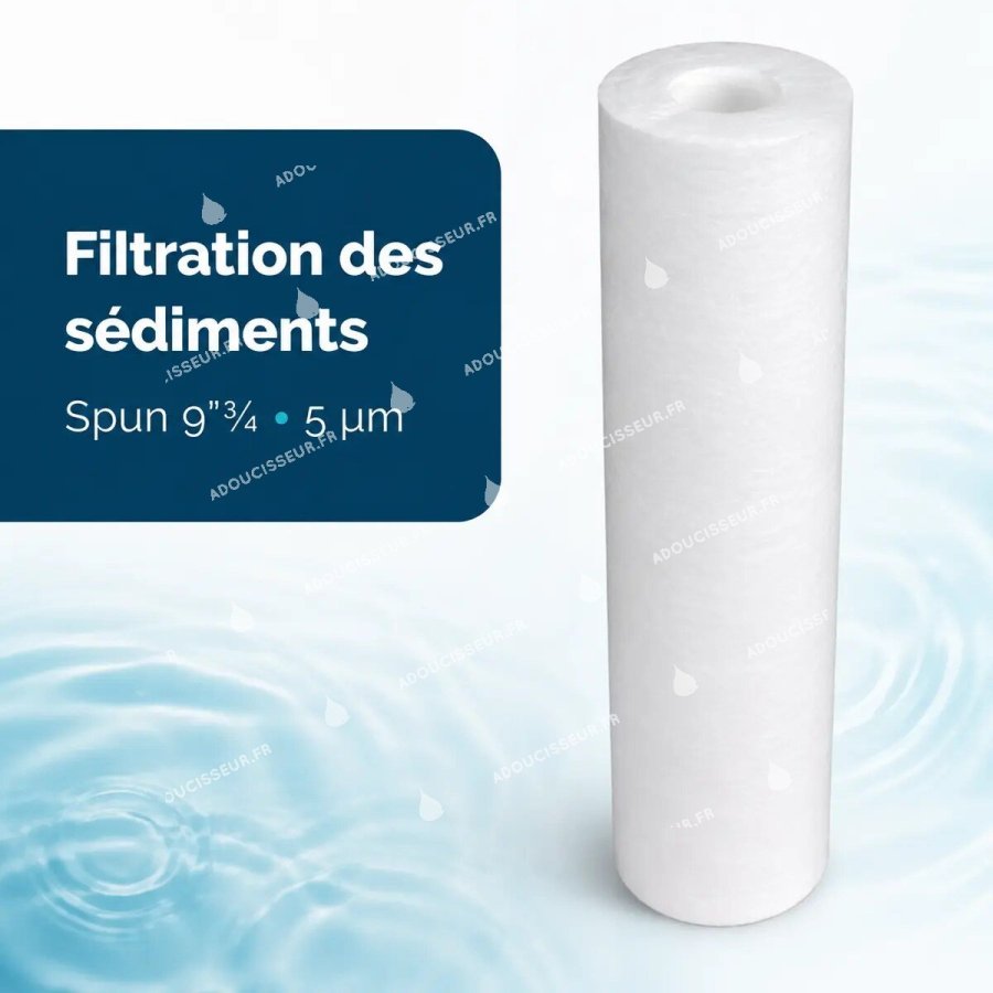 Cartouche anti-sédiments Spun en polypropylène 5 microns 9 pouces trois quarts