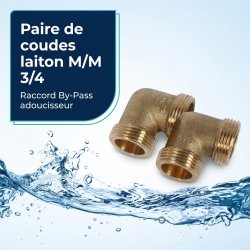 Paire de coudes laiton M/M 3/4" (20/27) Raccord By-Pass adoucisseur