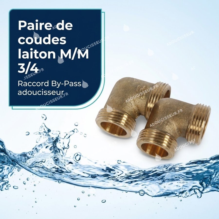 Paire de coudes laiton M/M 3/4" (20/27) Raccord By-Pass adoucisseur