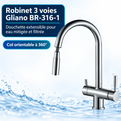 Robinet de cuisine 3 voies extensible Gliano BR-316-1 chromé