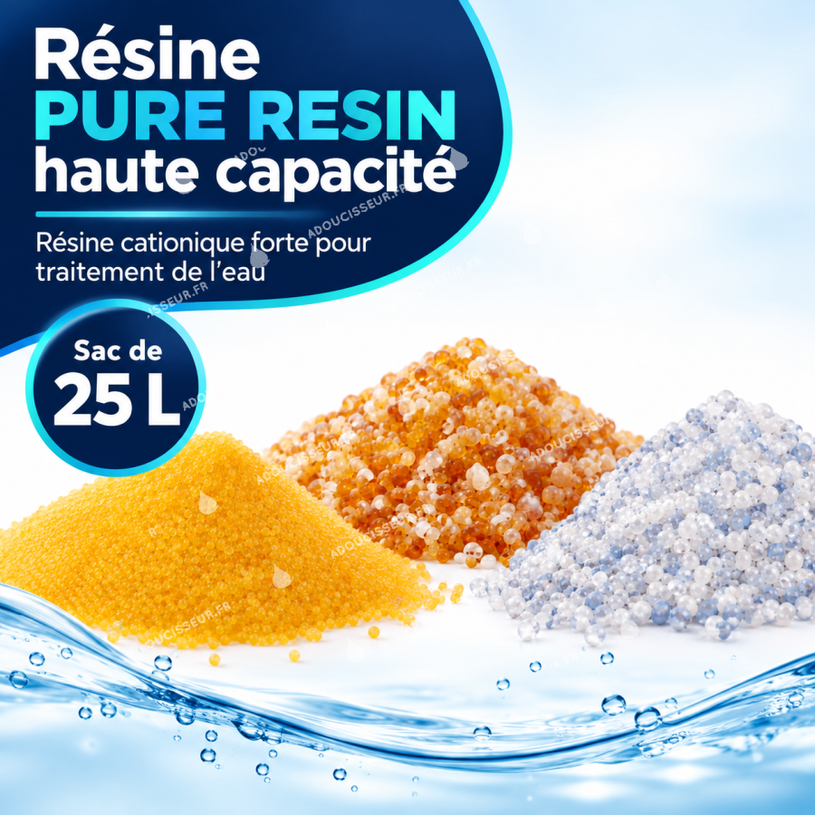 Résine cationique forte haute capacité PURE RESIN — sac de 25 L