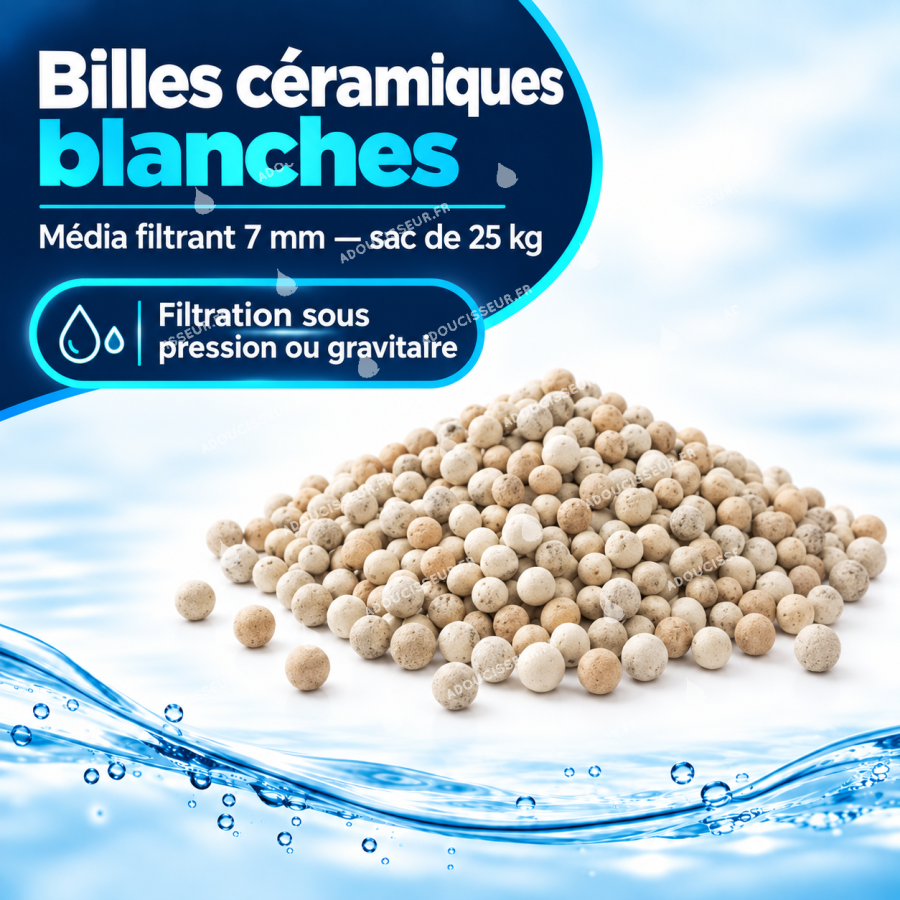 Billes céramiques de filtration blanches 7 mm — sac de 25 kg