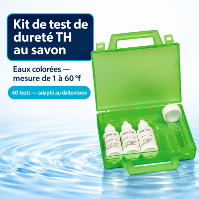 Kit de test de dureté TH au savon — eaux colorées, 40 tests